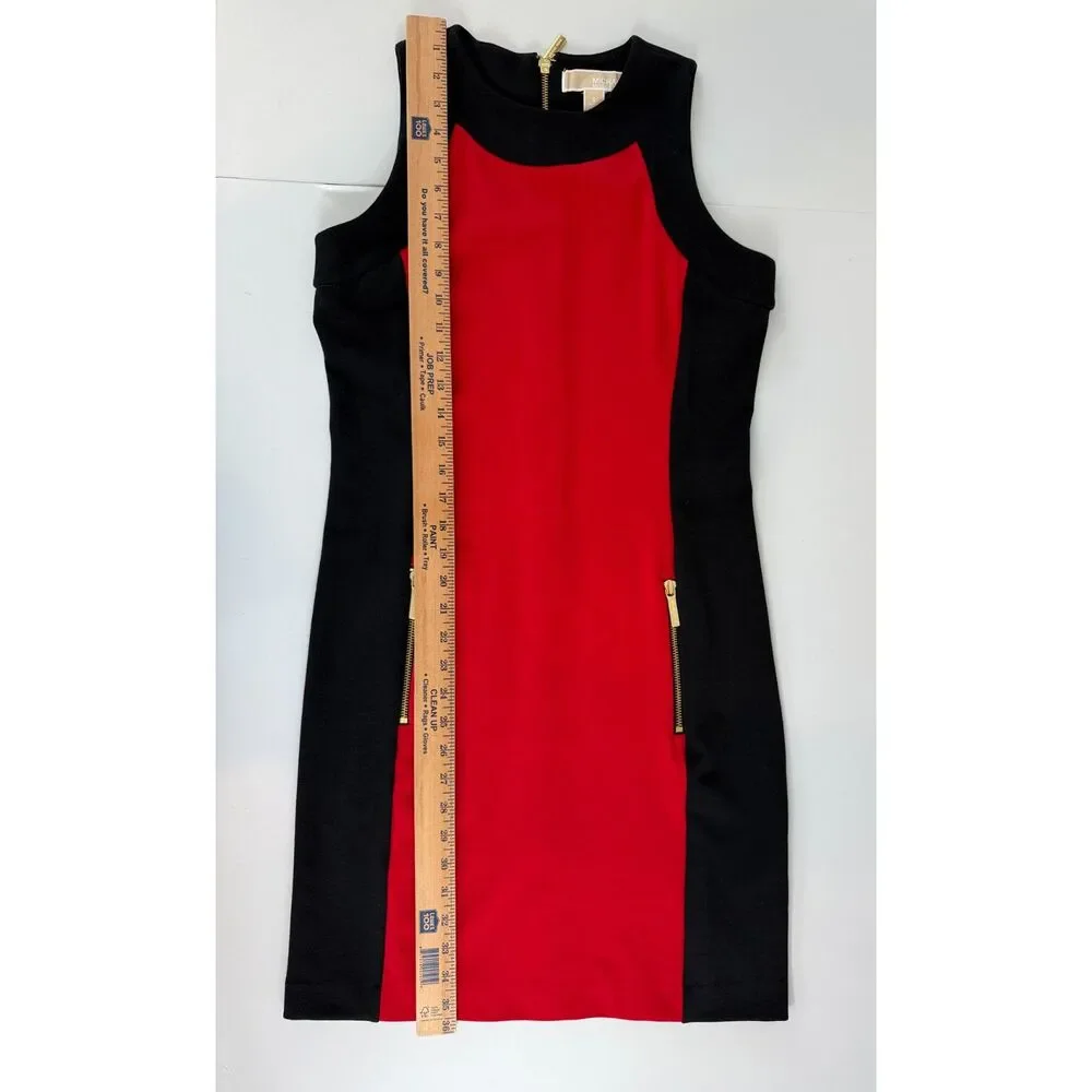 Michael Kors Women's Sleeveless Dress Red Black Polyester Viscose Size S Small